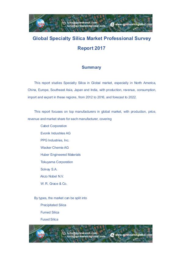 Global Specialty Silica Market Professional Survey