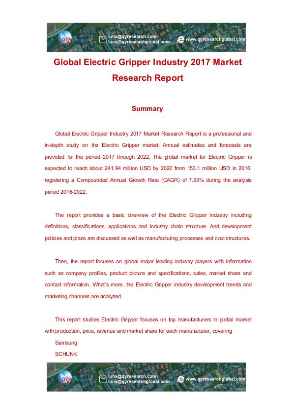 Global Electric Gripper Industry 2017 Market Resea