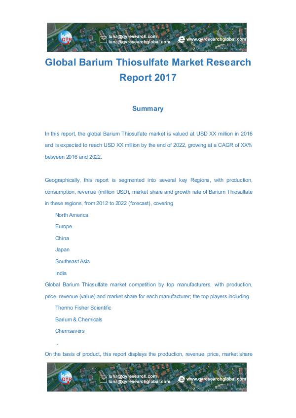 QYRESEARCH Global Barium Thiosulfate Market Research Report 2