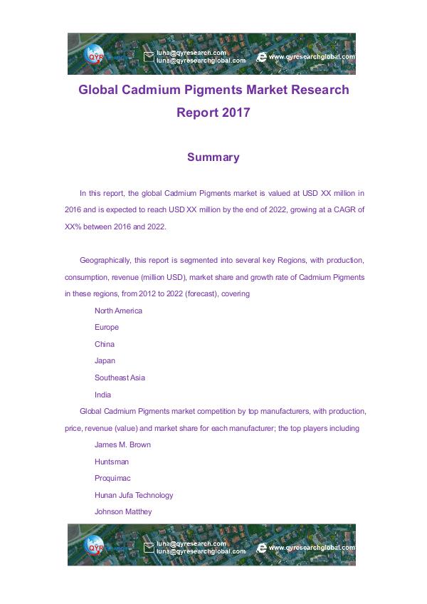 Global Cadmium Pigments Market Research Report 201