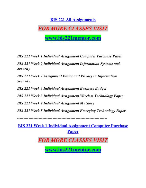 BIS 221 MENTOR Think Big /bis221mentor.com BIS 221 MENTOR Think Big /bis221mentor.com