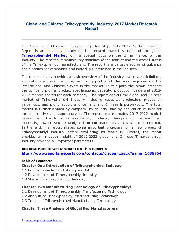 Trihexyphenidyl Market Growth Analysis and Forecasts To 2022 Trihexyphenidyl Industry 2017 Market Growth, Trend