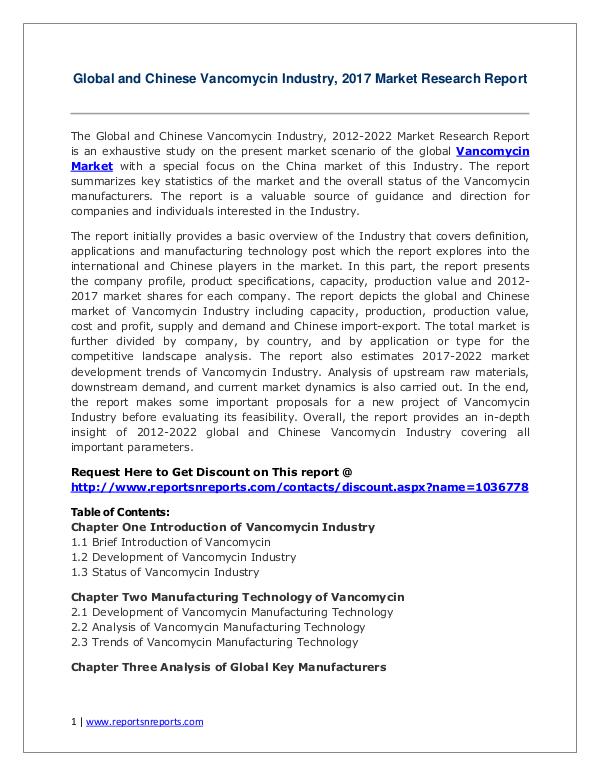 Vancomycin Market Growth Analysis and Forecasts To 2022 Vancomycin Industry 2017 Market Growth Drivers