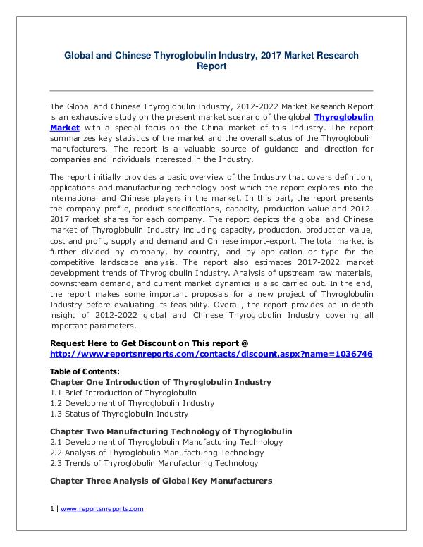 Thyroglobulin Market Growth Analysis and Forecasts To 2022 Thyroglobulin Market: 2017 Global Industry Trend