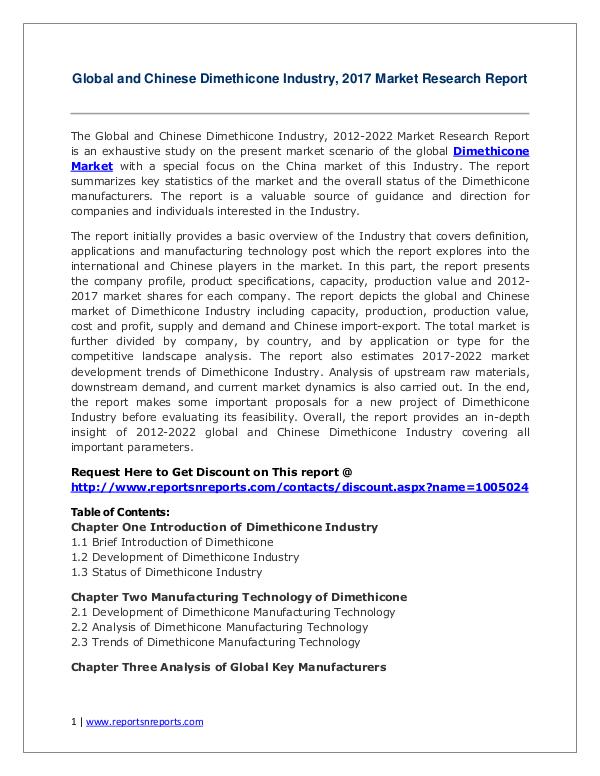 Dimethicone Market Growth Analysis and Forecasts To 2022 Dimethicone Market Global Analysis 2017