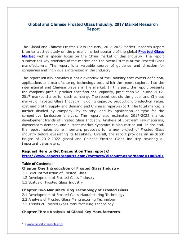 Frosted Glass Market Growth Analysis and Forecasts To 2022 Frosted Glass Market: 2017 Global Industry Trend