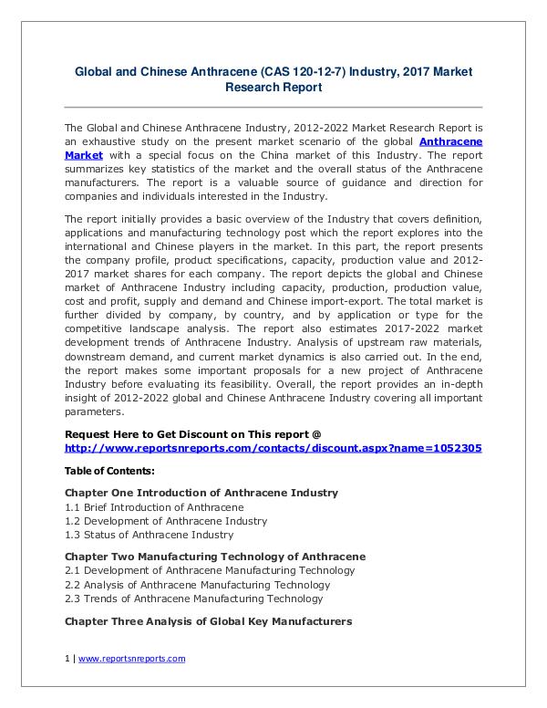 Anthracene Market Growth Analysis and Forecasts To 2022 Anthracene Market Global Industry Analysis, Size