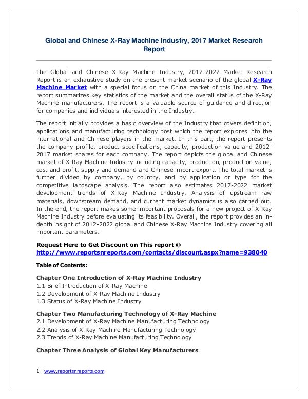 X-Ray Machine Market Growth Analysis and Forecasts To 2022 X-Ray Machine Industry 2017 Market Size, Share