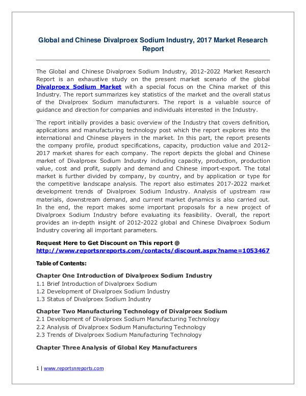 Divalproex Sodium Market Growth Analysis and Forecasts To 2022 Divalproex Sodium Industry 2017 Market Growth