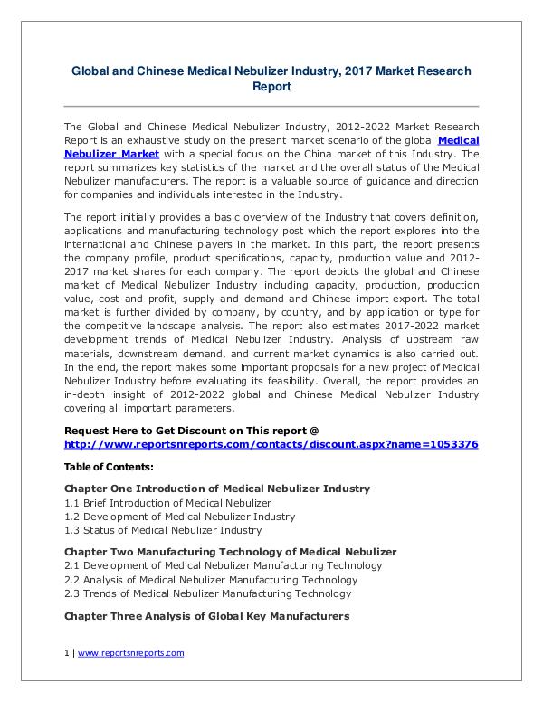 Medical Nebulizer Market Growth Analysis and Forecasts To 2022 Medical Nebulizer Market: 2017 Global Industry