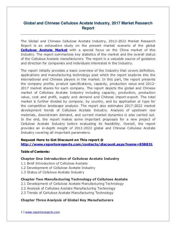 Cellulose Acetate Market Growth Analysis and Forecasts To 2022 Cellulose Acetate Market Global Analysis 2017