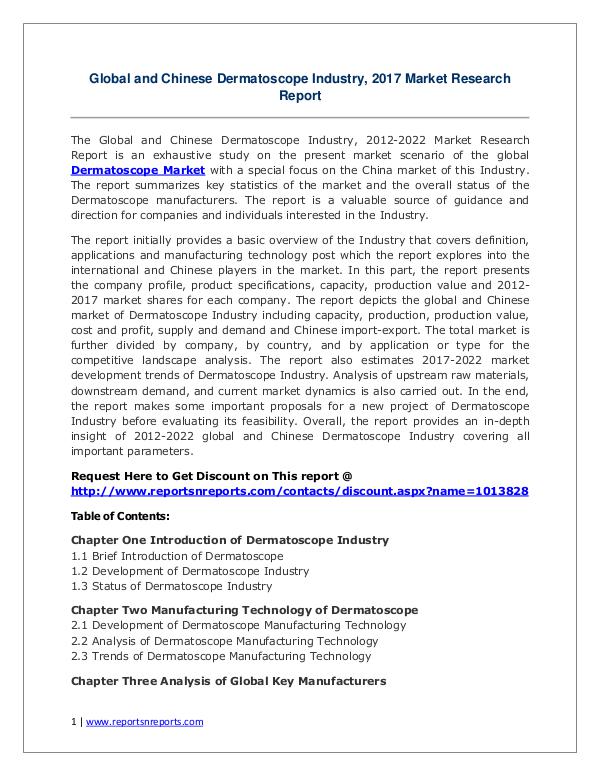 Dermatoscope Market Growth Analysis and Forecasts To 2022 Dermatoscope Market Global Analysis 2017