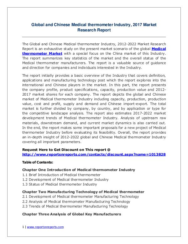 Medical thermometer Market Growth Analysis and Forecasts To 2022 Medical thermometer Market: 2017 Global Industry