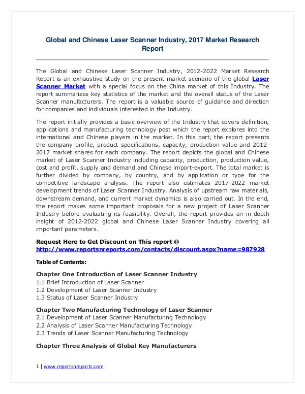 Laser Scanner Market Growth Analysis and Forecasts To 2022 Laser Scanner Industry 2017 Market Size