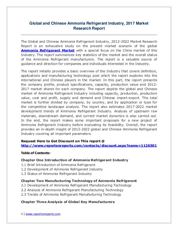 Ammonia Refrigerant Market Growth Analysis and Forecasts To 2022 Ammonia Refrigerant Market Global Analysis 2017