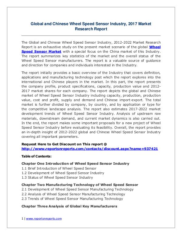 Wheel Speed Sensor Market Growth Analysis and Forecasts To 2022 Wheel Speed Sensor Market Global Analysis 2017