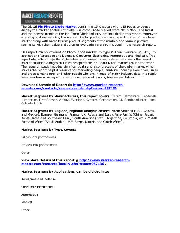 Pin Photo Diode Market 2017 Analyzed by Top 10 Key Players by Size Aug 2017