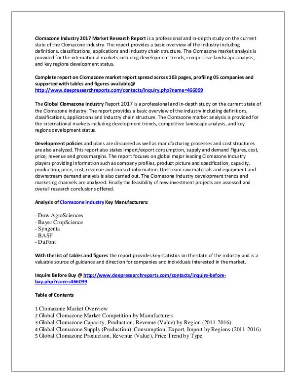 Global Clomazone Market Research Report 2017 Clomazone Industry 2017 Market Research Report