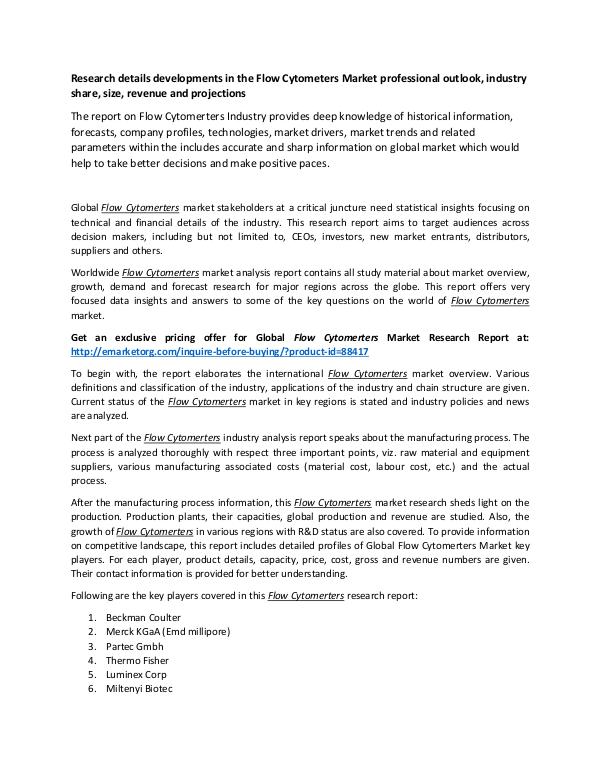 Global Flow Cytometers Market Research Report World Flow Cytometers Market growth patterns and r
