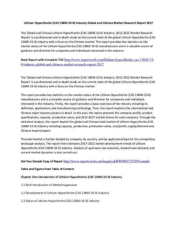 Market Research Study Lithium Hypochlorite Market 2017 Key Manufacturers