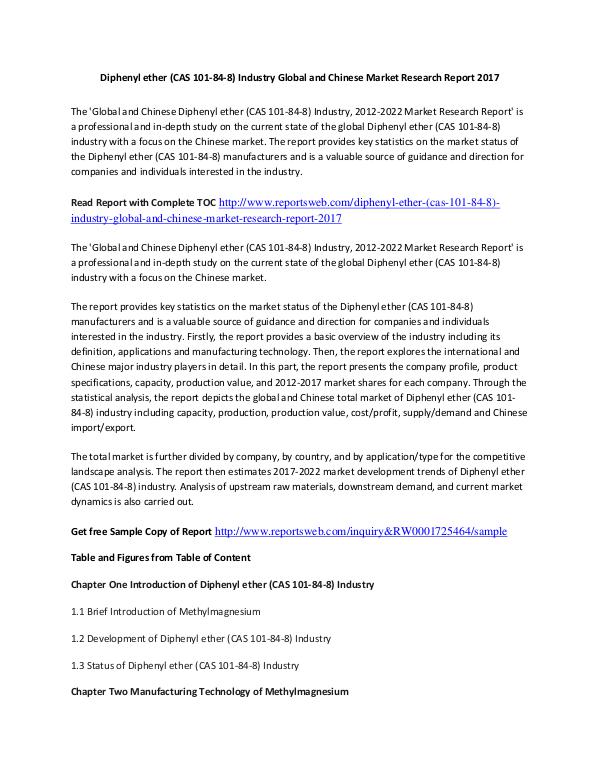 Market Research Study Diphenyl ether Market Report 2017 Trends