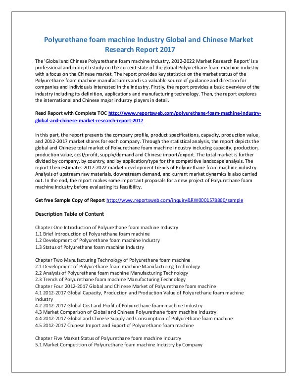 Market Research Study Global Polyurethane foam machine Market