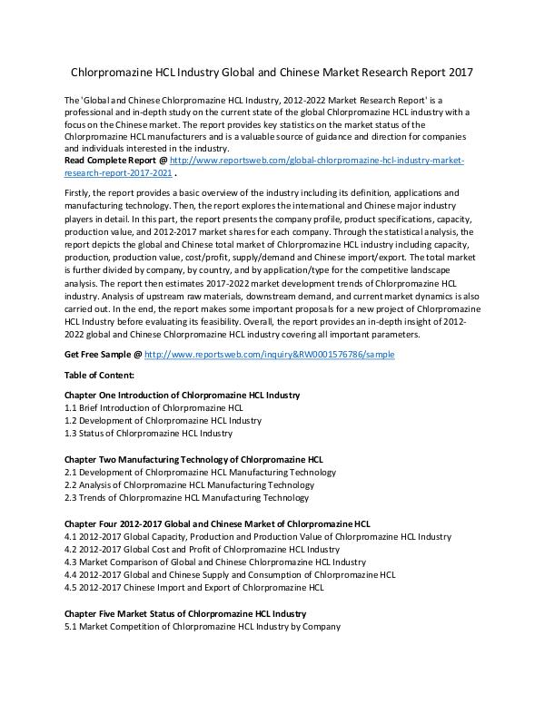 Market Research Study Chlorpromazine HCL Industry Key Manufacturer,