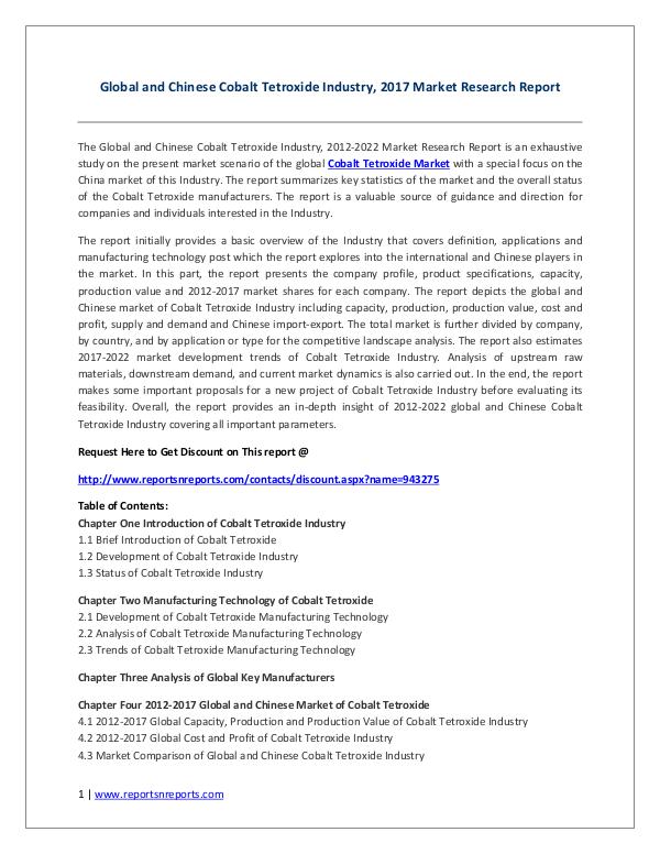 Cobalt Tetroxide Industry 2017 Market Trends and Competitive Landscap Cobalt Tetroxide Industry