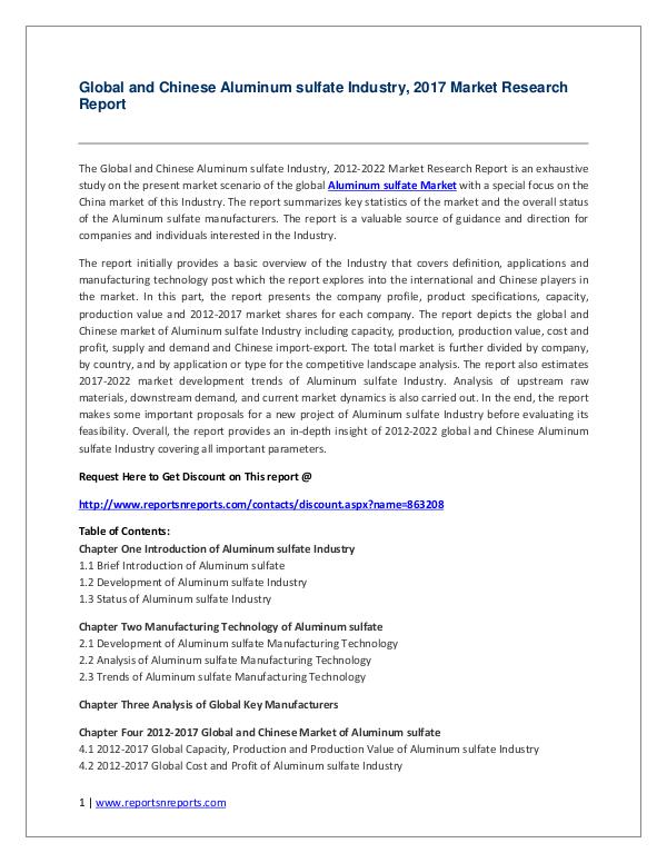 Aluminum sulfate Industry 2017 Market Trends and Competitive Global and Chinese Aluminum sulfate Industry, 2017