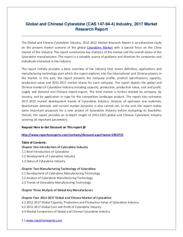 Cytarabine Market Global and Chinese Cytarabine (CAS 147-94-4) Indus