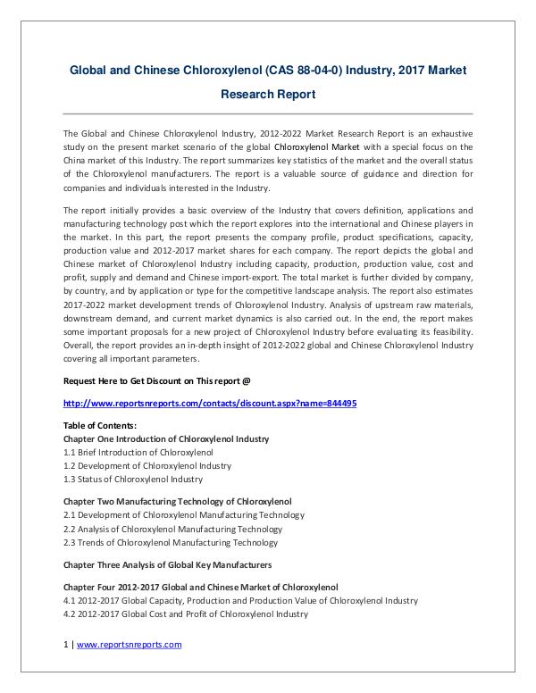 Global and Chinese Chloroxylenol (CAS 88-04-0) Market 2021 Global and Chinese Chloroxylenol (CAS 88-04-0) Ind