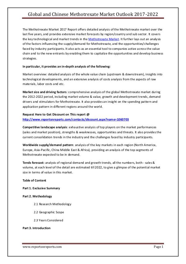 Methotrexate Industry Trends, Share, Size and 2021 Global and Chinese Methotrexate Market Outlook 201