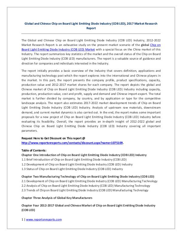 Chip on Board Light Emitting Diode Industry (COB LED) Industry 2017 Global and Chinese Chip on Board Light Emitting Di