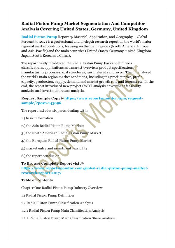 Machinery and Equipments Radial Piston Pump Market Segmentation