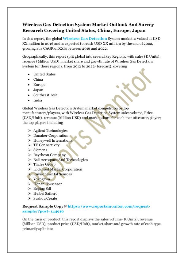 Machinery and Equipments Wireless Gas Detection System Market Outlook And S