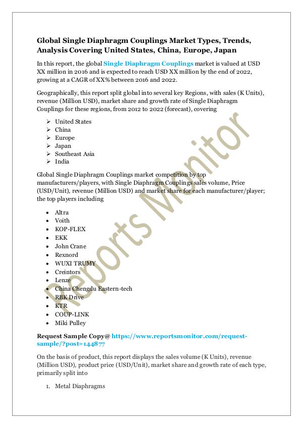 Machinery and Equipments Global Single Diaphragm Couplings Market 2017