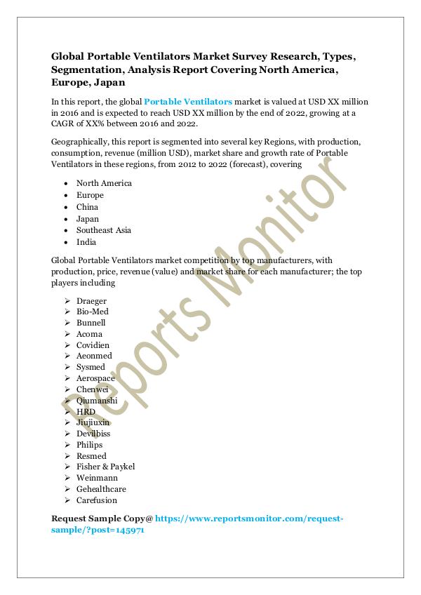 Machinery and Equipments Global Portable Ventilators Market Survey Research