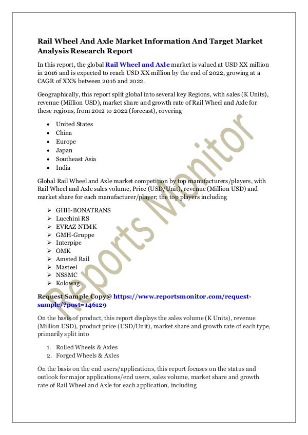 Machinery and Equipments  Rail Wheel And Axle Market Information And Target