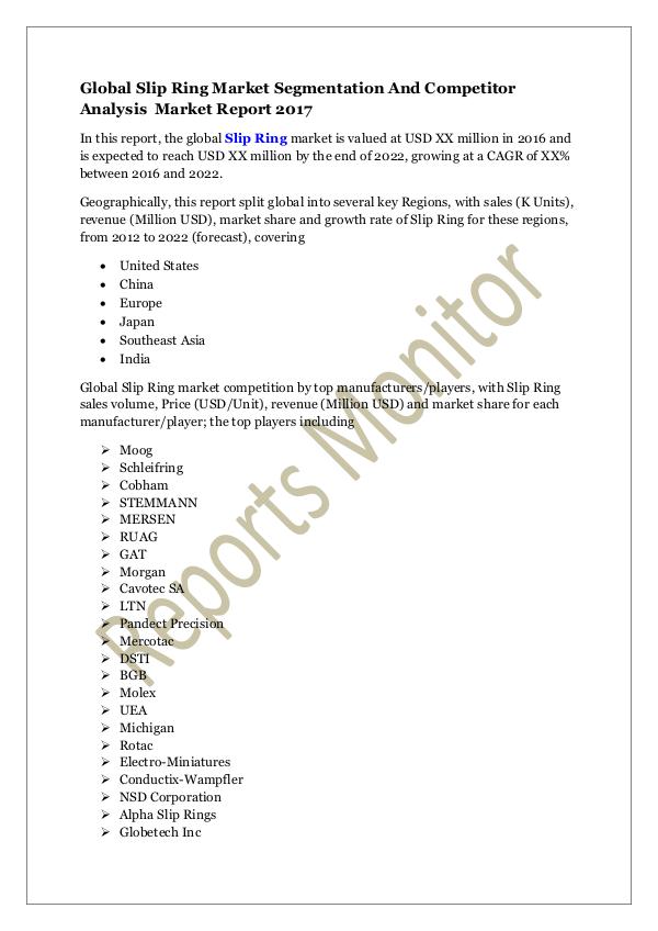 Slip Ring Market Segmentation Market 2017