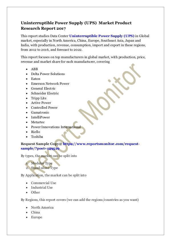 Machinery and Equipments Uninterruptible Power Supply (UPS)  Market Report