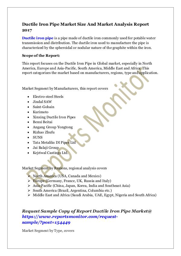 Machinery and Equipments Ductile Iron Pipe Market Size And Market Analysis