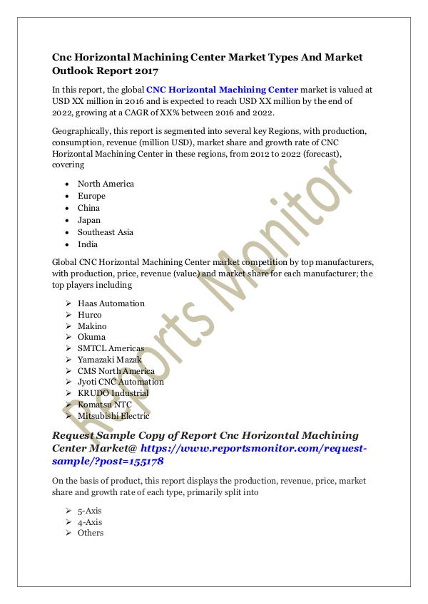 Cnc Horizontal Machining Center Market Types And M