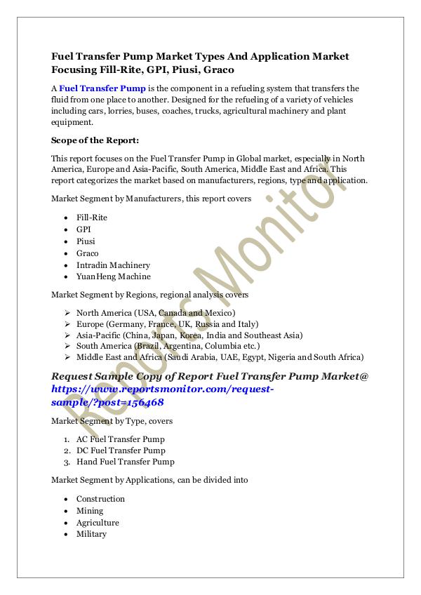 Machinery and Equipments Fuel Transfer Pump Market Types And Application Ma