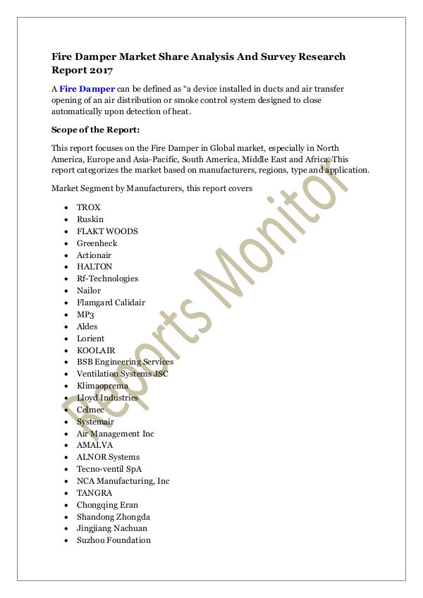 Machinery and Equipments Fire Damper Market Share Analysis And Survey Resea