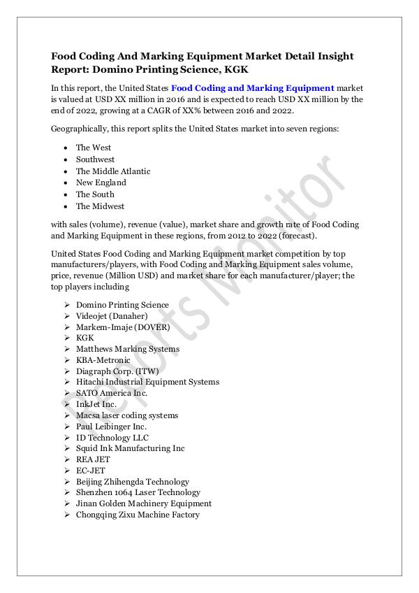 Food Coding And Marking Equipment Market Detail In