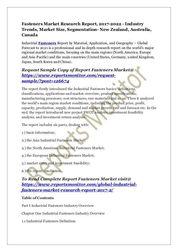 Machinery and Equipments Fasteners Market Research Report 2017