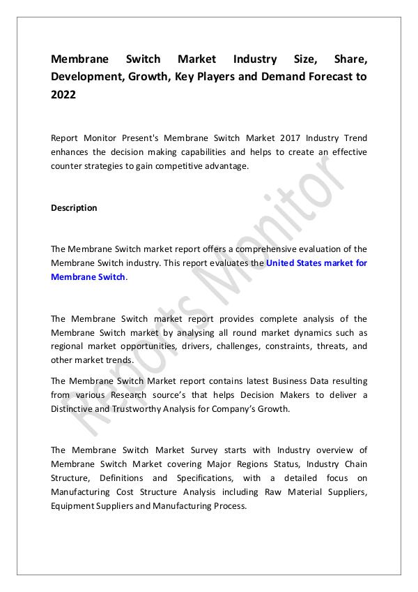 Membrane Switch Market Industry Size, Share, Devel