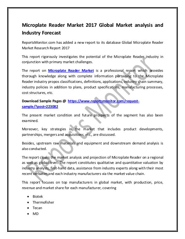 Machinery and Equipments Microplate Reader Market 2017 Global Market analys