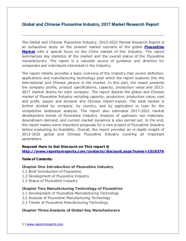 Fluoxetine Industry Global and Chinese Analysis for 2012-2022 Fluoxetine Market Trends and 2022 Forecasts for Ma