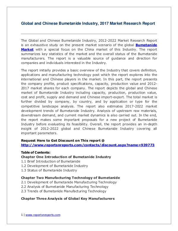 Bumetanide Market Trends and 2022 Forecasts for Manufacturers Bumetanide Market Global and Chinese Analysis